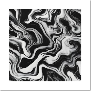 Black and white suminagashi marbled pattern Posters and Art